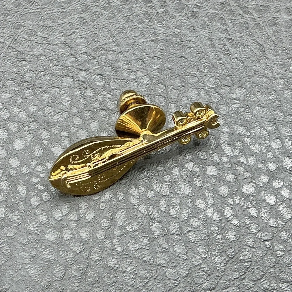 Mandolin Lute Guitar Lapel Pin Tie Tack Gold Tone Music Instrument Unisex 1.5
